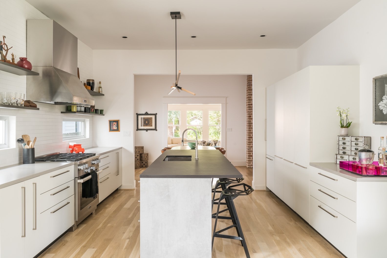 Mid century contemporary  white kitchen cabinets